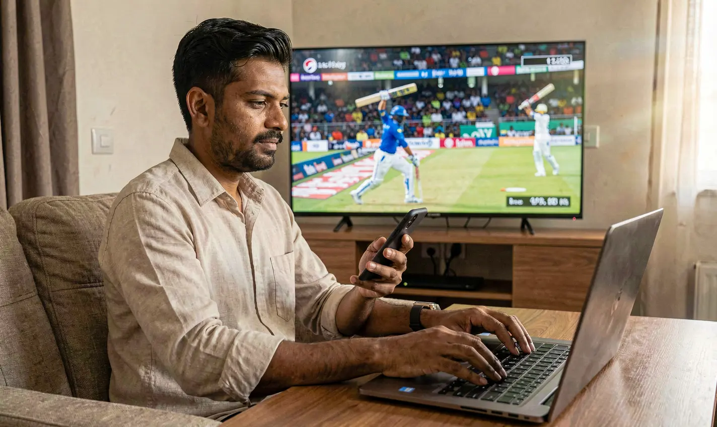 788BD Bet – Enjoy smooth and fast online sports betting in Bangladesh Stylish Bangladeshi bettor placing online sports bets on a laptop and smartphone while watching live cricket using the 788BD platform
